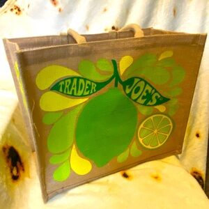 🍋 Trader Joe’s Lemon Lime Reusable Burlap Produce Tote Bag 🍋‍🟩